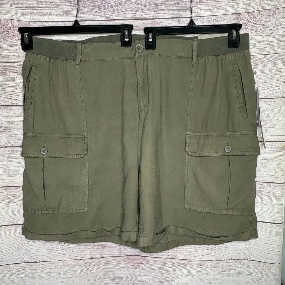 Soft Surroundings Pali Cargo Dusty Olive Cuffed Pocket Shorts Size 3XL New